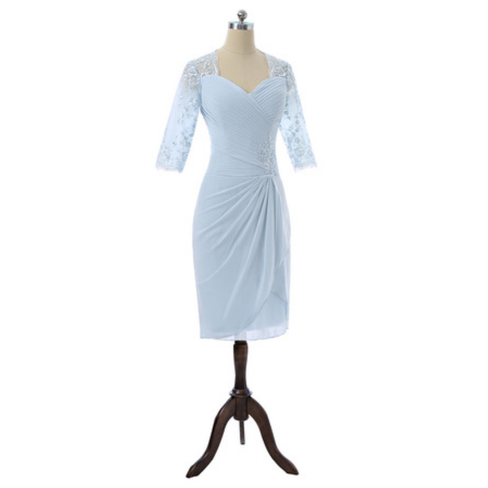 Knee Length Ruched Chiffon Mother Dresses with 3/4 Long Sleeves and Jackets